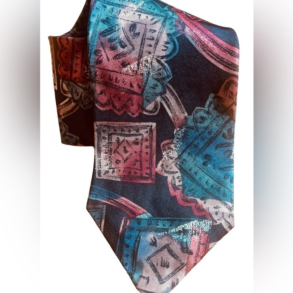 Harve Benard 100% Silk Necktie Navy Taupe Burgandy